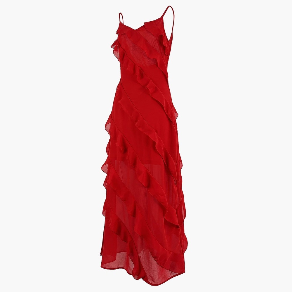 Commense Elegant Red Ruffle Dress - Picture 2 of 8